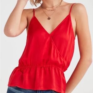 7 For All Man Kind red, front wrap cupro cami